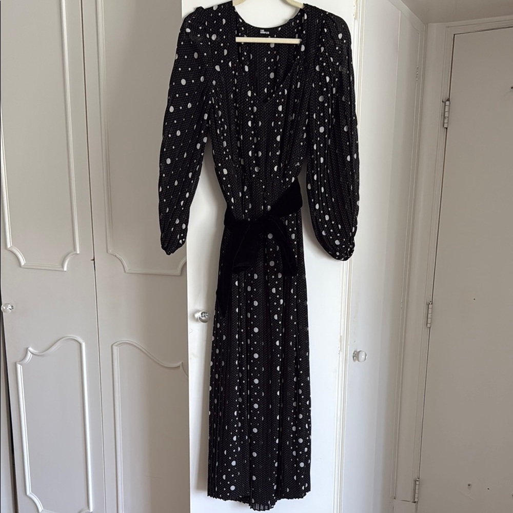 The Kooples Black and White V-Neck Bishop Sleeve Dress